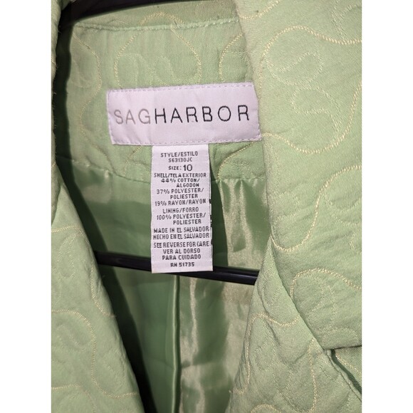 Sag Harbor Women's Size 10 Green Raised Jacquard Patterned Blazer Suit Jacket - Picture 3 of 4